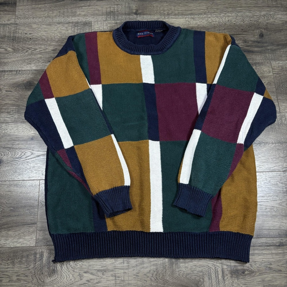 Vintage Bay Creek Sweater Mens 3XLT Tall Multicolor Geometric Knit Pullover 90s